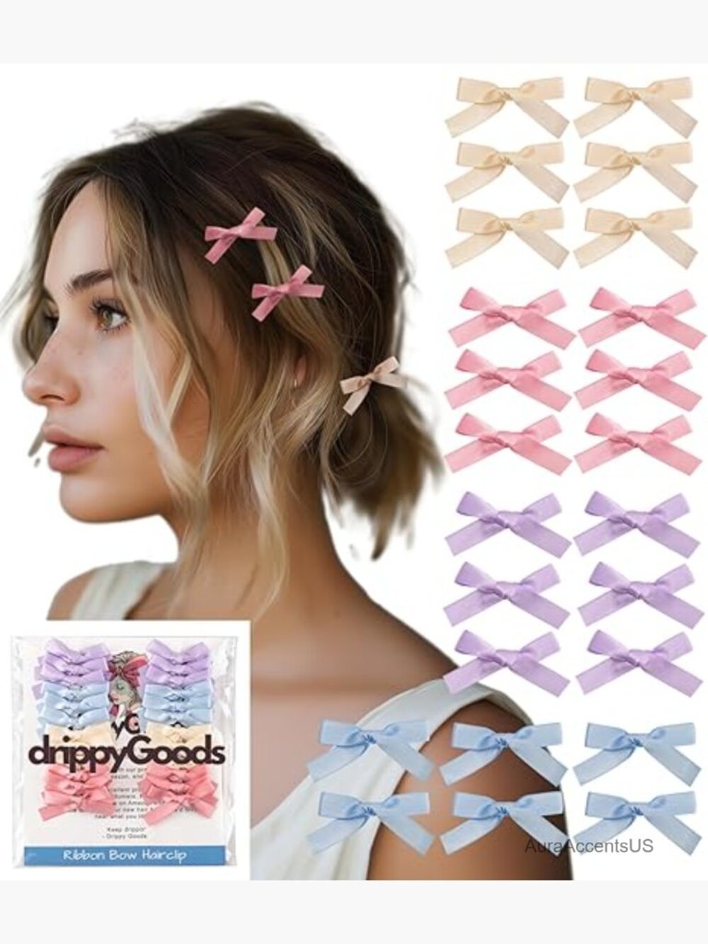 24 PCS Hair Ribbon Bow Clips - Alligator Clips for Secure Hold
